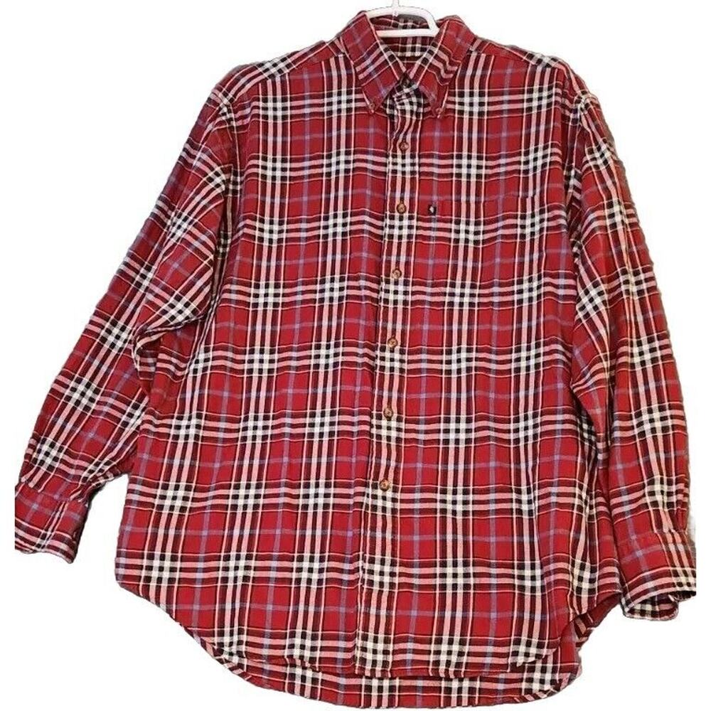 Brooks Brothers 1818 Flannel Button Down Shirt Medium Regular Fit Red Plaid Mens